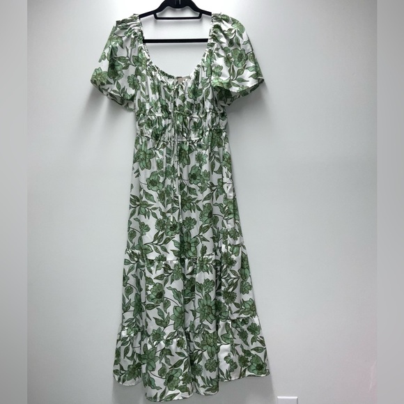 indulge Dresses & Skirts - indulge White Maxi Dress with Green Floral Print